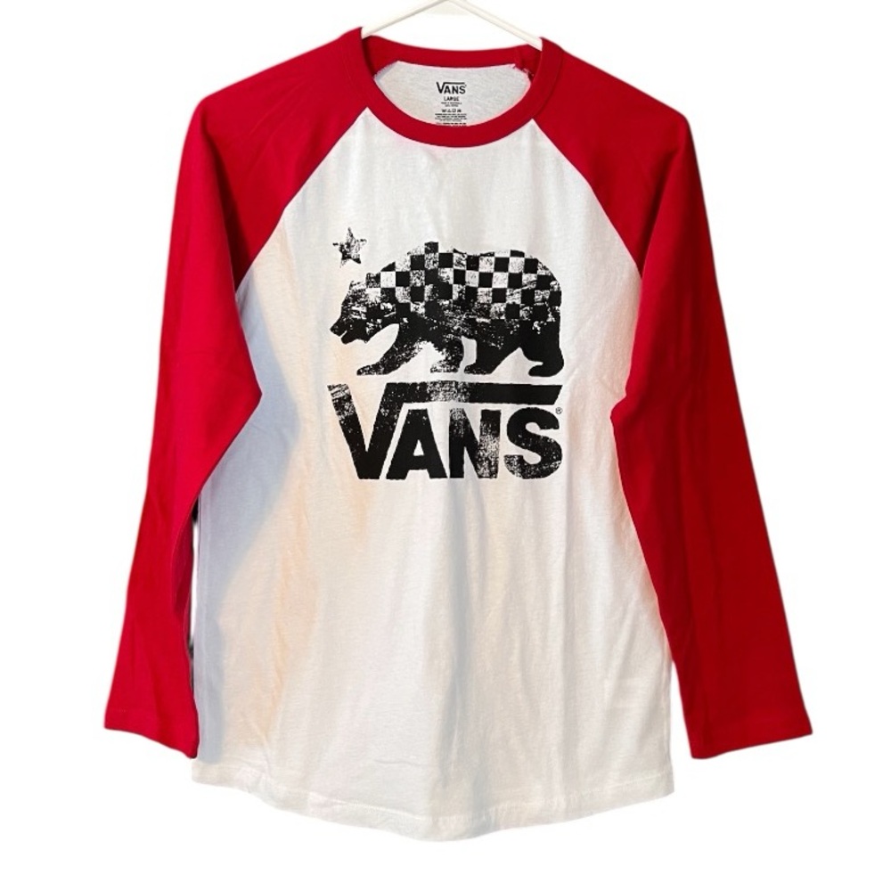 Vans Checker Bear Raglan Tee Youth Large Red White NWT Skate